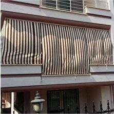 Perhal Kahve Krem Çizgili 200X200 cm Balkon Perdesi, Balkon Çadır Brandası, Balkon Güneşlik