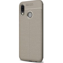 Case 4U Huawei P20 Lite Kılıf Rugan Armor Deri Görünümlü Yüksek Kalite Silikon Niss Gri