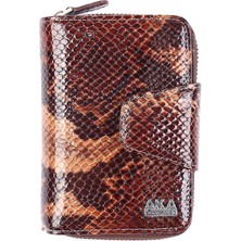 Kahve Yılan Desenli Deri Kadın Cüzdanı 402