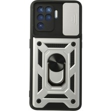 Nevarium Oppo Reno 5 Lite Kılıf Tank Lens Sürgülü Yüzüklü Silikon - Gümüş