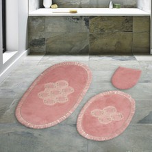 Alanur Home Akasya Saçaklı Banyo Takımı 3 Pcs Pudra