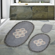 Alanur Home Akasya Saçaklı Banyo Takımı 3 Pcs Gri