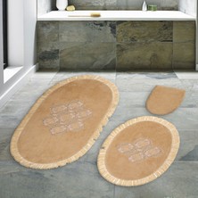 Alanur Home Akasya Saçaklı Banyo Takımı 3 Pcs Cappuccino
