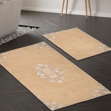 Alanur Home Mary Taç Pamuklu Aplikli  Klozet Takımı  Capuccino  2 Parça