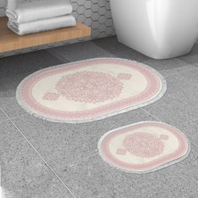 Alanur Home Alanur Trend Kaymaz Taban Oval Saçaklı Dijital Banyo Takımı Krem Pudra