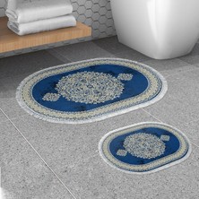 Alanur Home Alanur Trend Kaymaz Taban Oval Saçaklı Dijital Banyo Takımı Mavi̇