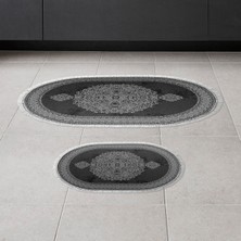 Alanur Home Alanur Trend Kaymaz Taban Oval Saçaklı Dijital Banyo Takımı Siyah