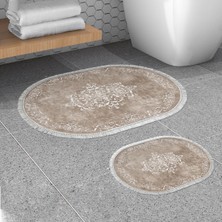Alanur Home Alanur Trend Kaymaz Taban Oval Saçaklı Dijital Banyo Takımı Bej