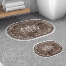 Alanur Home Alanur Trend Kaymaz Taban Oval Saçaklı Dijital Banyo Takımı Kahve