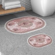 Alanur Home Alanur Trend Kaymaz Taban Oval Saçaklı Dijital Banyo Takımı Pudra