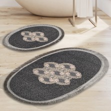 Alanur Home Akasya Saçaklı Banyo Takımı 2 Pcs Antrasit