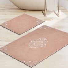 Alanur Home Mary Taç Pamuklu Aplikli  Klozet Takımı  Pudra  2 Parça