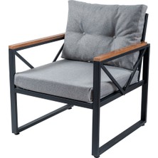 Tanraf Bahçe - Balkon Metal Oturma Grubu - 2+1+1 - Orta Sehpa - Gri