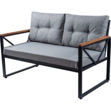 Tanraf Bahçe - Balkon Metal Oturma Grubu - 2+1+1 - Orta Sehpa - Gri