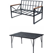 Tanraf Bahçe - Balkon Metal Oturma Grubu - 2+1+1 - Orta Sehpa - Gri