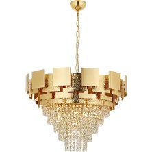 Avonni AV-1835-S70 Sarı Kaplama Modern Avize E27 Metal Kristal H: 95 cm, Ø: 70 cm