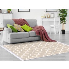 Dekoreko Inci Dijital Saçaklı Yıkanabilir Kaymaz Taban Halı 2025 Krem-Beyaz