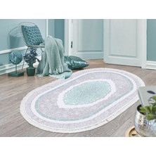 Dekoreko Inci Dijital Saçaklı Yıkanabilir Kaymaz Taban Halı Oval 1857 Desen 1
