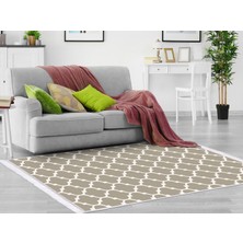 Dekoreko Inci Dijital Saçaklı Yıkanabilir Kaymaz Taban Halı 2025 Vizon-Beyaz