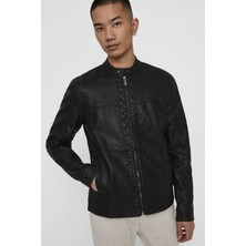 Only & Sons 22012339 Only & Sons Onsmıke Pu Racer Jacket Otw Erkek  Deri Mont