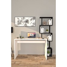 Moonlife Koordinat Pratik Kitaplıklı Çalışma Masası Beyaz Siyah 120X50