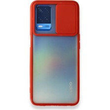 Kzy Oppo A54 Kapak Lensi Açılır Kapanır Kamera Korumalı Silikon Kılıf - Kırmızı