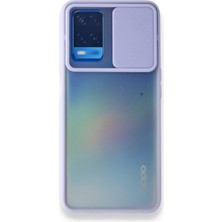 Kzy Oppo A54 Kapak Lensi Açılır Kapanır Kamera Korumalı Silikon Kılıf - Lila