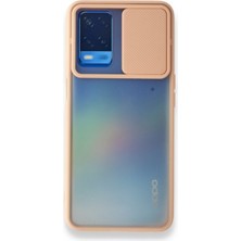 Kzy Oppo A54 Kapak Lensi Açılır Kapanır Kamera Korumalı Silikon Kılıf - Pudra
