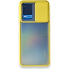 Kzy Oppo A54 Kapak Lensi Açılır Kapanır Kamera Korumalı Silikon Kılıf - Sarı