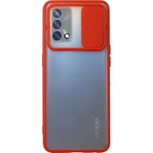 Kzy Oppo A74 Kapak Lensi Açılır Kapanır Kamera Korumalı Silikon Kılıf - Kırmızı