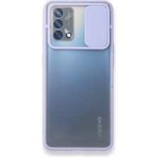 Kzy Oppo A74 Kapak Lensi Açılır Kapanır Kamera Korumalı Silikon Kılıf - Lila