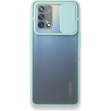 Kzy Oppo A74 Kapak Lensi Açılır Kapanır Kamera Korumalı Silikon Kılıf - Turkuaz