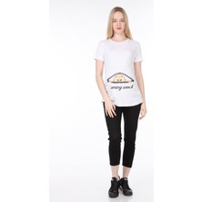 4473-FERMUARDAN Bakan Bebek Viskon Hamile Kısa Kol T-Shirt