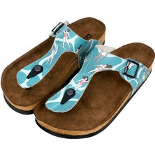 Kadın Vegan Deri Mavi Parmak Arası Terlik - Let's Swim Tasarım