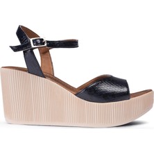 Deery Lacivert Piton Kadın Sandalet