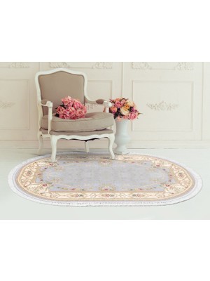 Dekoreko Ipek Dijital Saçaklı Kaymaz Taban Yıkanabilir Halı Oval 1800 Desen 3