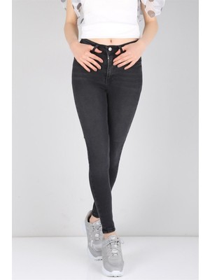 Tomms Kadın Füme Yüksek Bel Dar Paça Likralı Jean