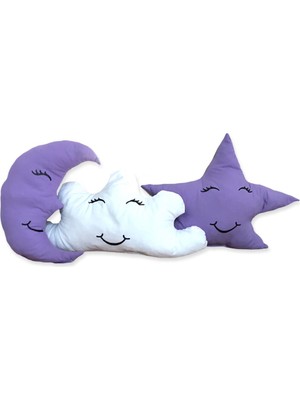 Bebek Özel Ay Bulut Yıldız Uyku Arkadaşları Süs Yastıkları (Lila-Beyaz-Lila)