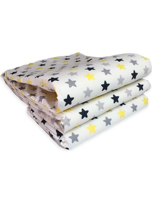 Bebek Özel Bebek Çocuk Beşik Kenar Koruma (4 Parça) Büyük Sarı Gri Yıldızlı