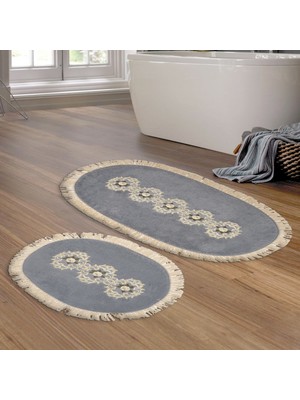 Alanur Home Eyfel Saçaklı Banyo Takımı 2 Pcs Gri