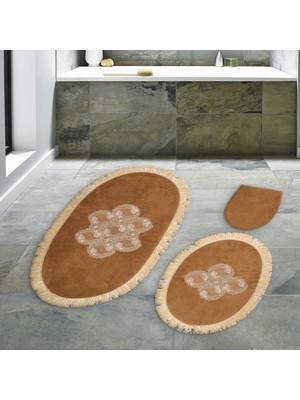 Alanur Home Akasya Saçaklı Banyo Takımı 3 Pcs Açık Kahve