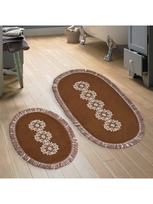 Alanur Home Eyfel Saçaklı Banyo Takımı 2 Pcs Koyu Kahve