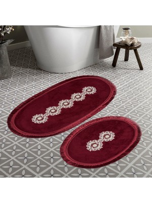 Alanur Home Eyfel Saçaklı Banyo Takımı 2 Pcs Bordo