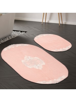 Alanur Home Mary Cordone Welsoft Aplikli  Oval Klozet Takımı  Pudra  2 Parça