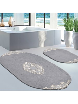 Alanur Home Mary Sarma Welsoft Aplikli  Oval Klozet Takımı  Gri  2 Parça