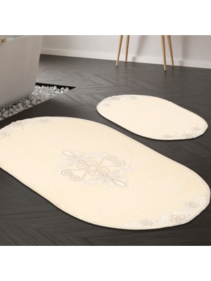 Alanur Home Mary Cordone Welsoft Aplikli  Oval Klozet Takımı  Krem  2 Parça