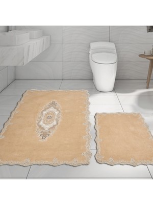 Alanur Home Alanur Lüx Pamuklu Dantelli Klozet Tkı 2 Parça Zümra Cappuccino