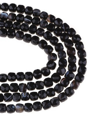 Dünya Doğal Taş 5x5 mm Küp Kesim Siyah Akik Taşı Dizi - DZ3725