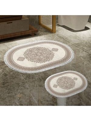 Alanur Home Alanur Trend Kaymaz Taban Oval Saçaklı Dijital Banyo Takımı Kahve