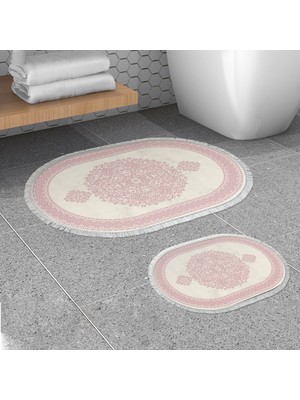 Alanur Home Alanur Trend Kaymaz Taban Oval Saçaklı Dijital Banyo Takımı Krem Pudra